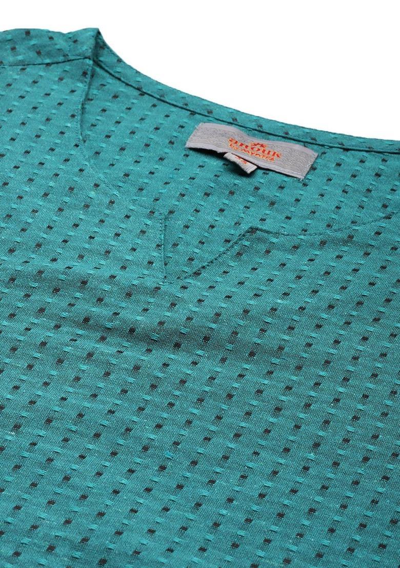 Green Woven Design Polyester Kurta For Men - Indya
