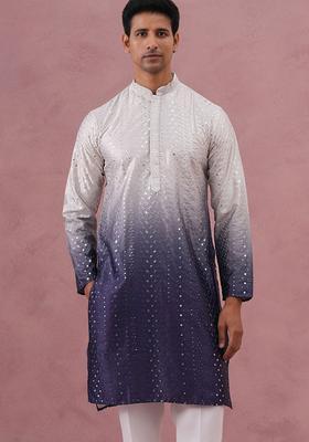 Purple Embellished Silk Kurta For Men