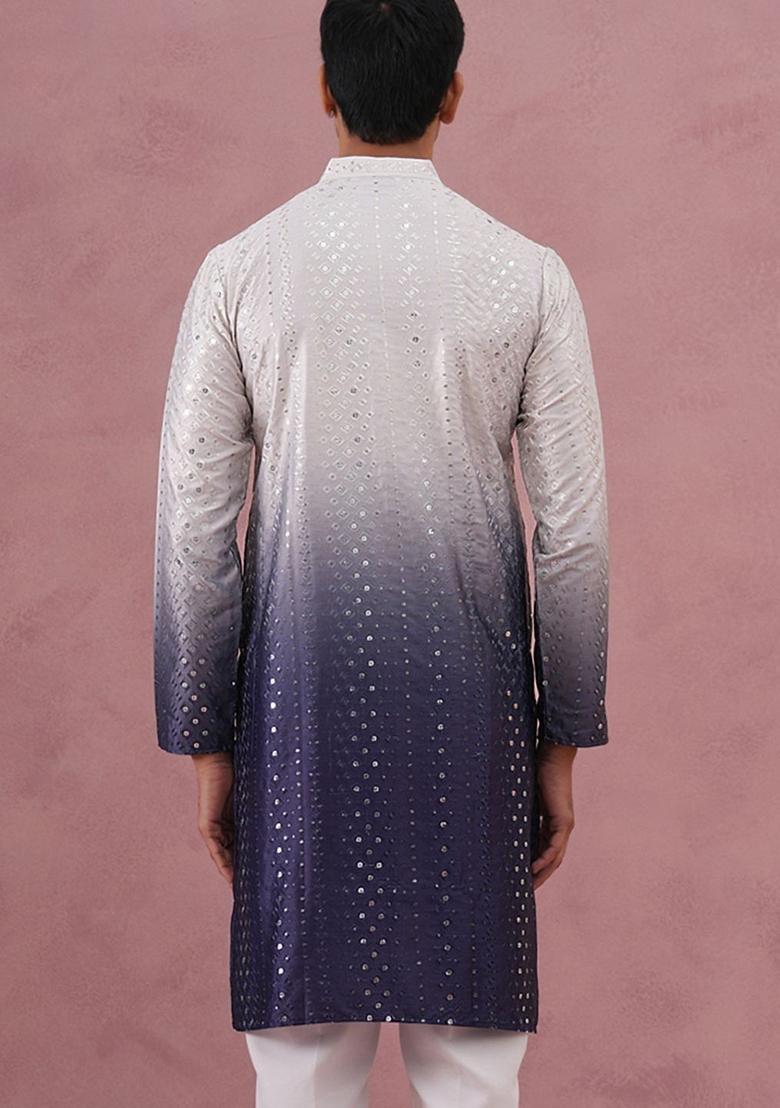 Purple Embellished Silk Kurta For Men - Indya