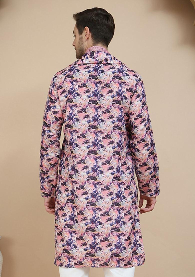 Purple Embroidered Silk Kurta With Dupatta For Men - Indya