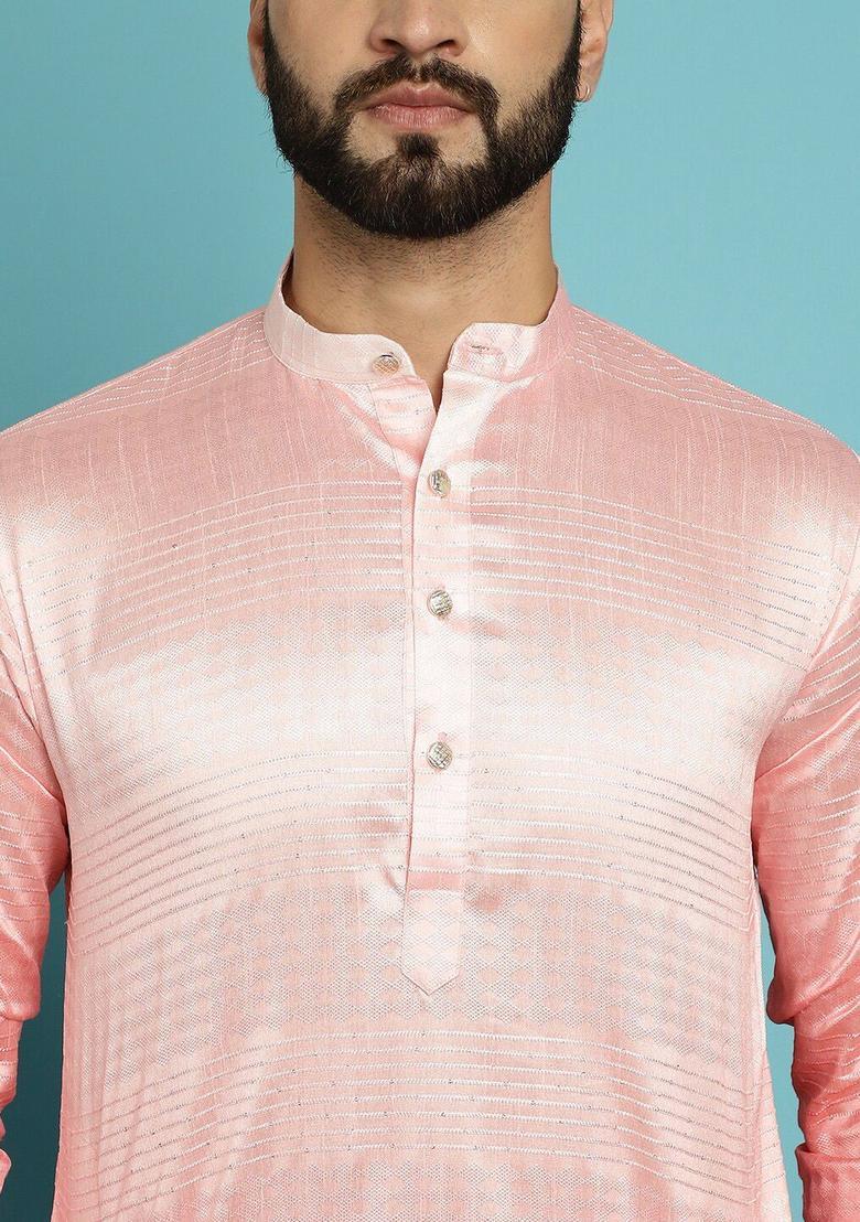Pink Dyed Cotton Kurta For Men - Indya