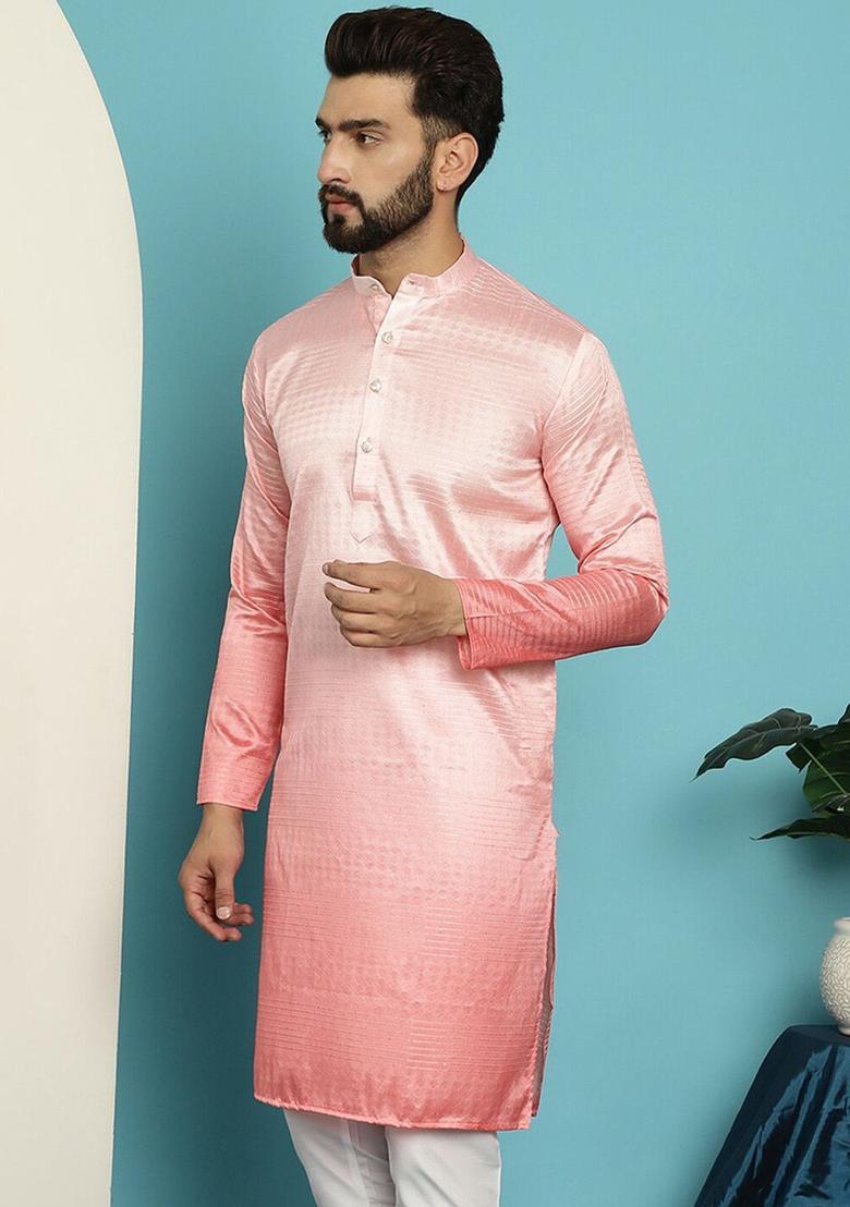 Pink Dyed Cotton Kurta For Men - Indya