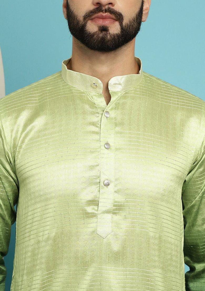 Green Dyed Silk Kurta For Men - Indya
