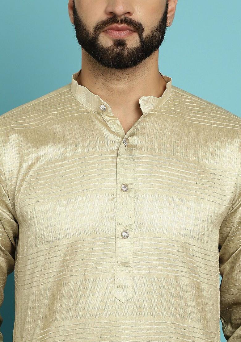 Gold Dyed Silk Kurta For Men - Indya