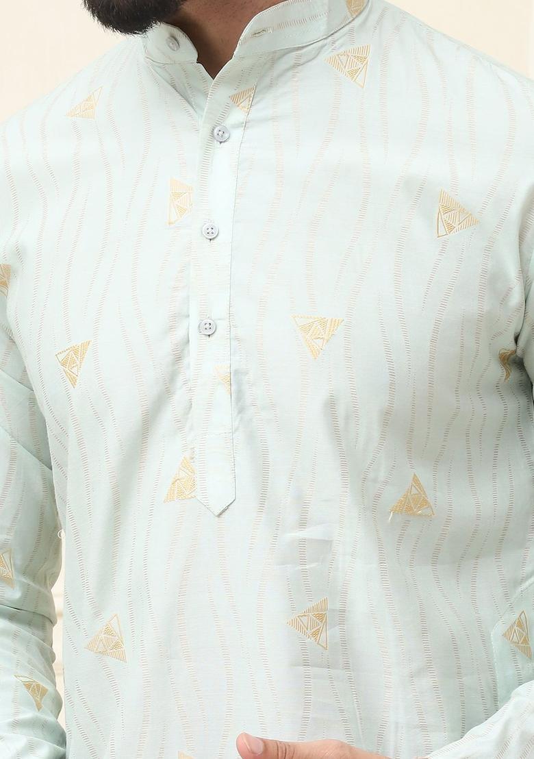 Green Woven Design Cotton Kurta For Men - Indya
