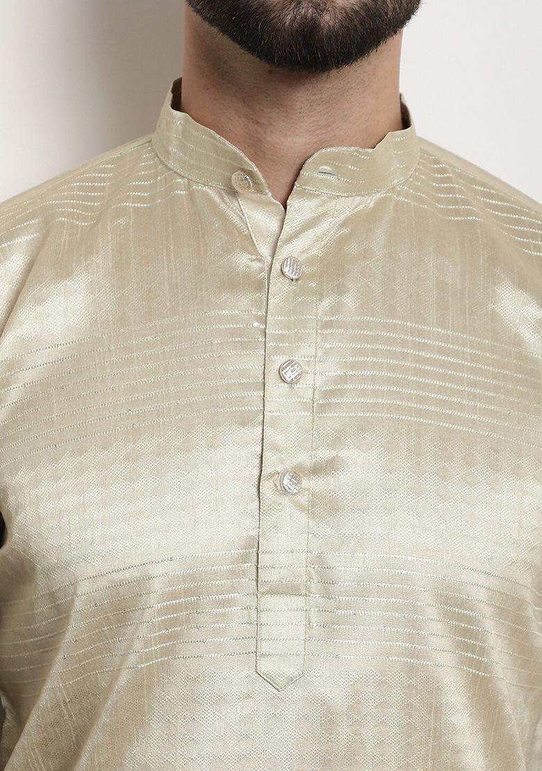 Gold Woven Design Cotton Kurta For Men - Indya