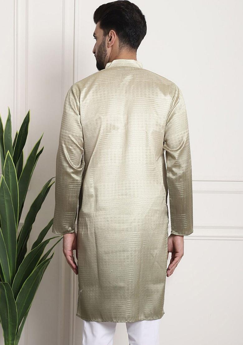 Gold Woven Design Cotton Kurta For Men - Indya