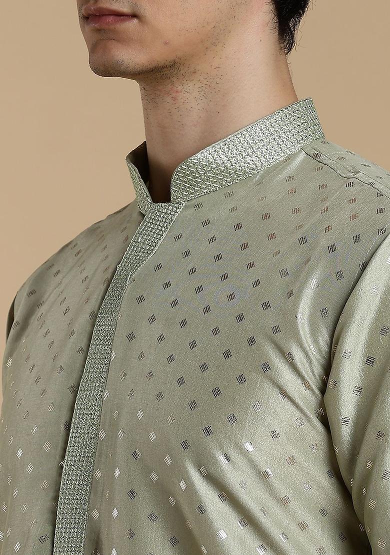 Green Printed Cotton Kurta For Men - Indya