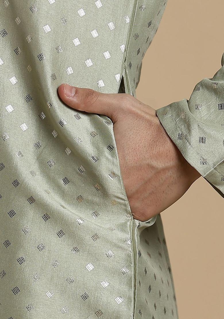 Green Printed Cotton Kurta For Men - Indya