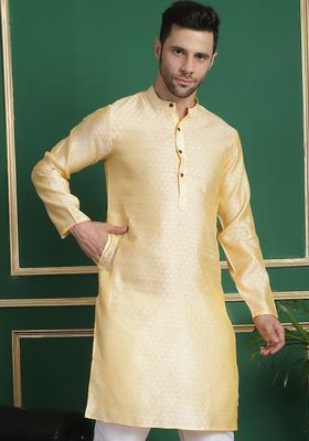 Gold Woven Design Silk Kurta For Men
