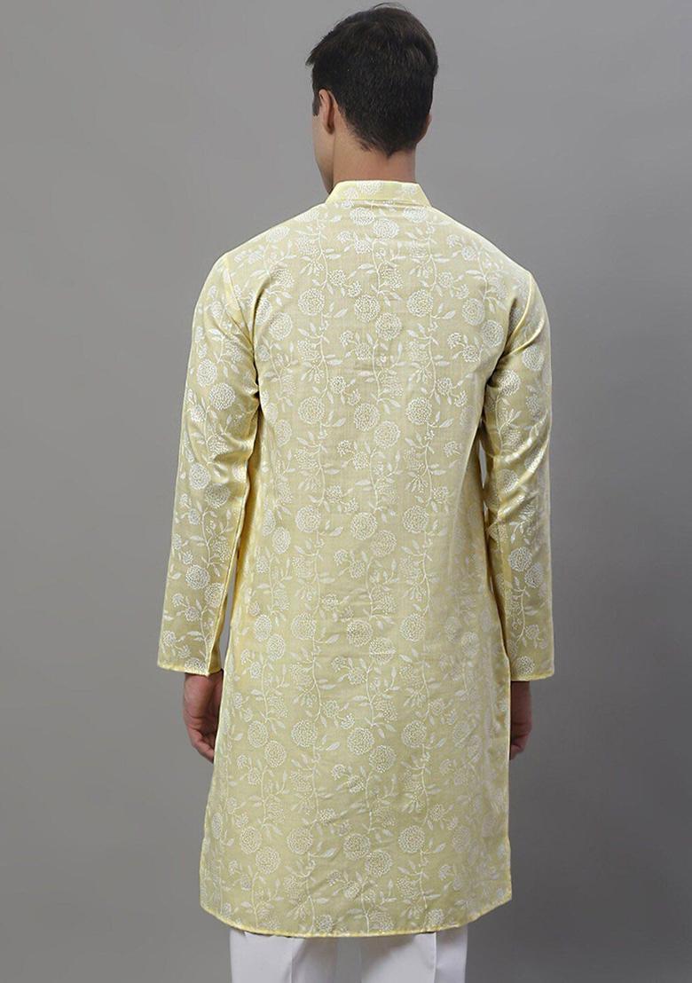 Yellow Printed Cotton Kurta For Men - Indya