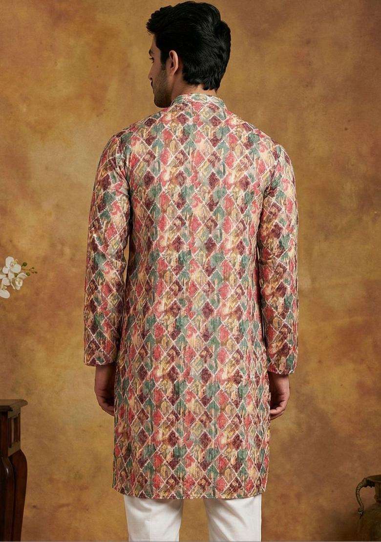Multi Printed Cotton Kurta For Men - Indya