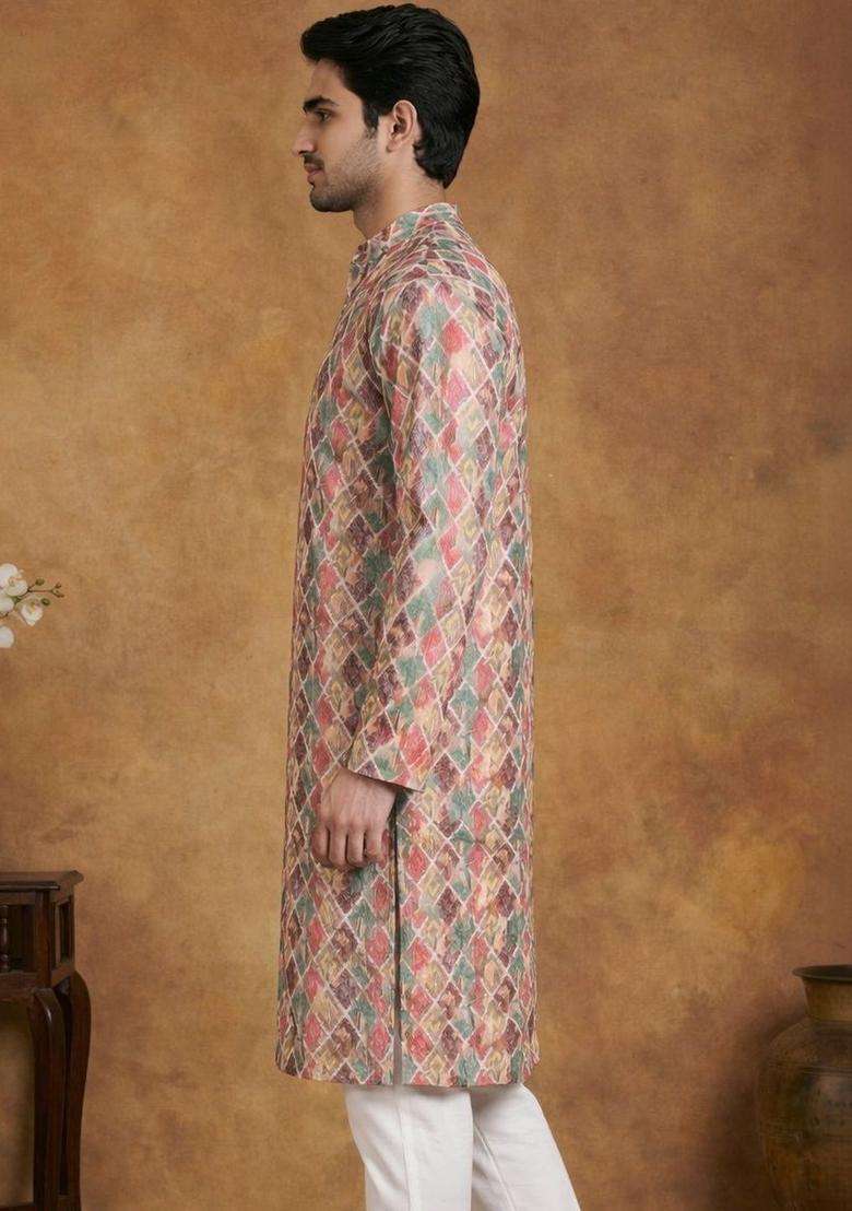 Multi Printed Cotton Kurta For Men - Indya