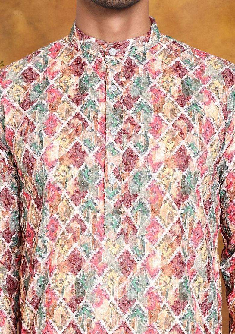 Multi Printed Cotton Kurta For Men - Indya