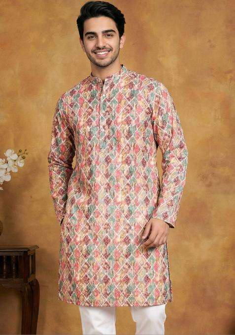 Multi Printed Cotton Kurta For Men
