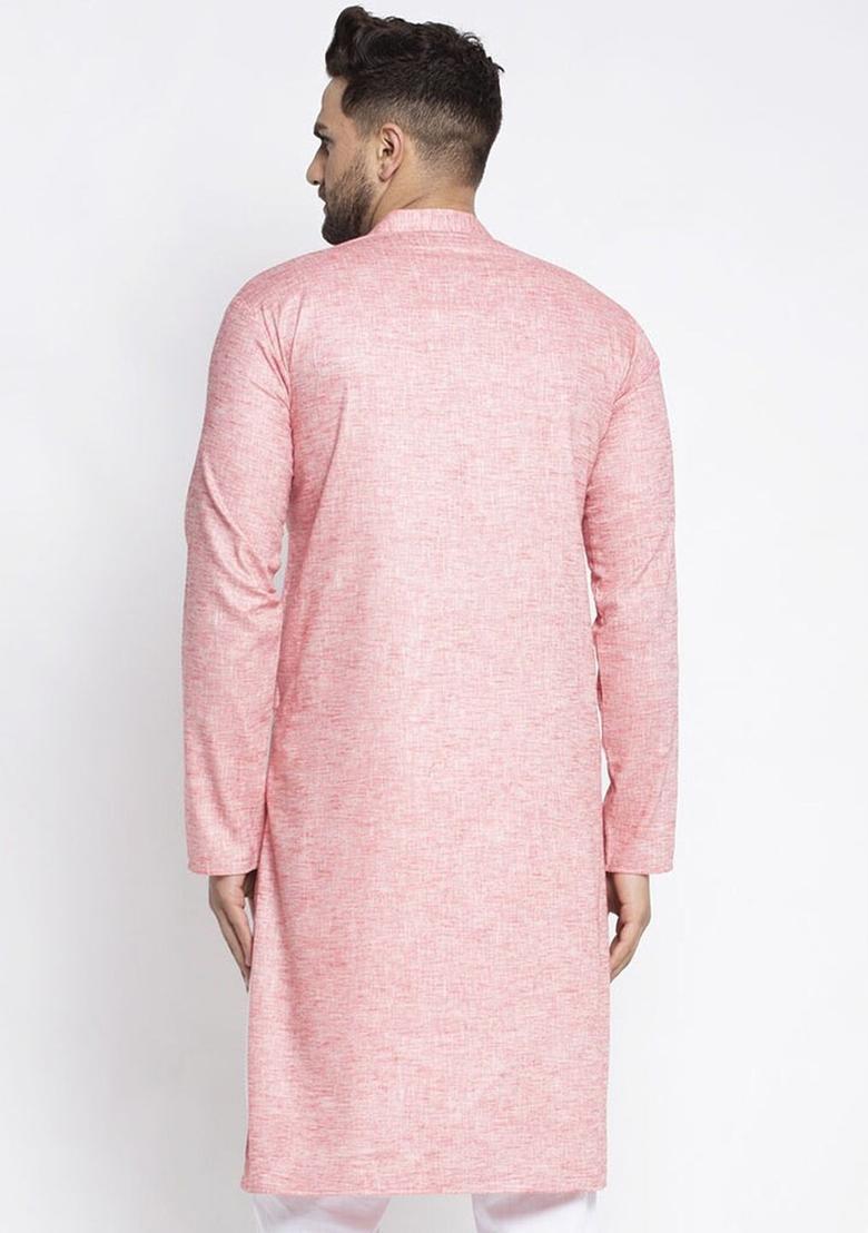 Pink Solid Cotton Kurta For Men - Indya