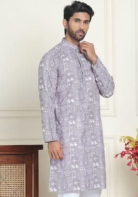 Purple Embroidered Silk Kurta For Men