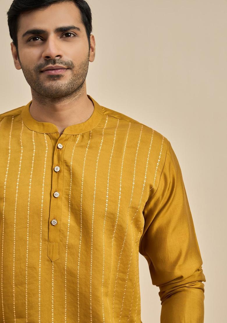 Yellow Embroidered Viscose Kurta For Men - Indya