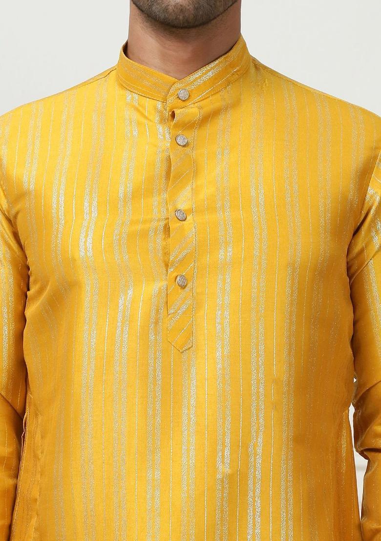 Yellow Printed Cotton Kurta For Men - Indya