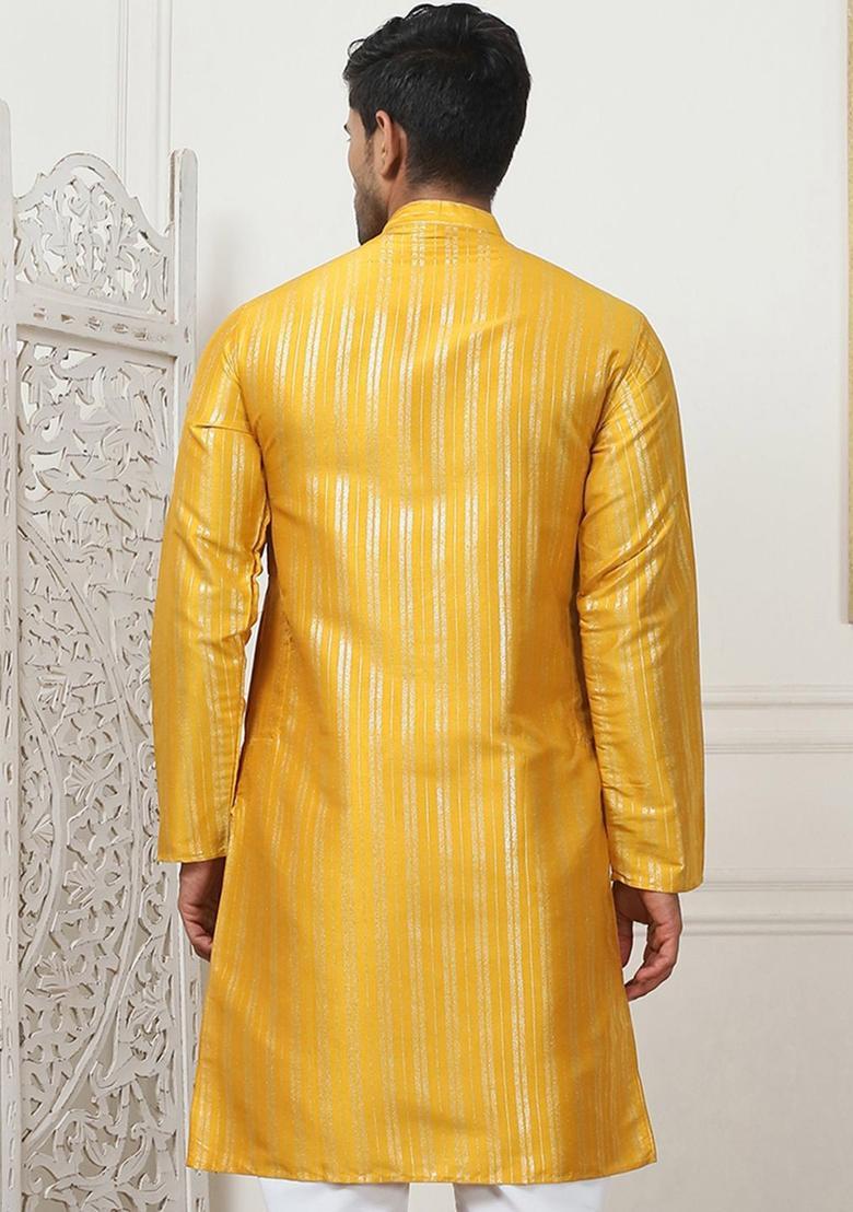 Yellow Printed Cotton Kurta For Men - Indya