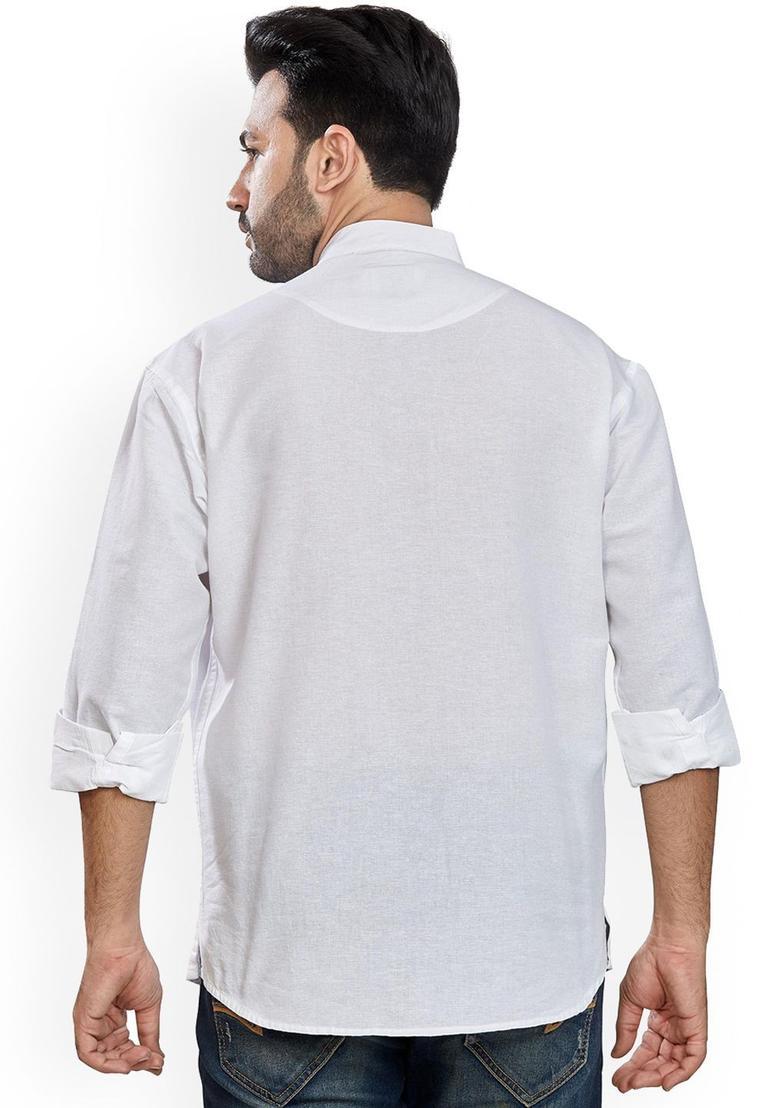 White Solid Cotton Kurta For Men - Indya