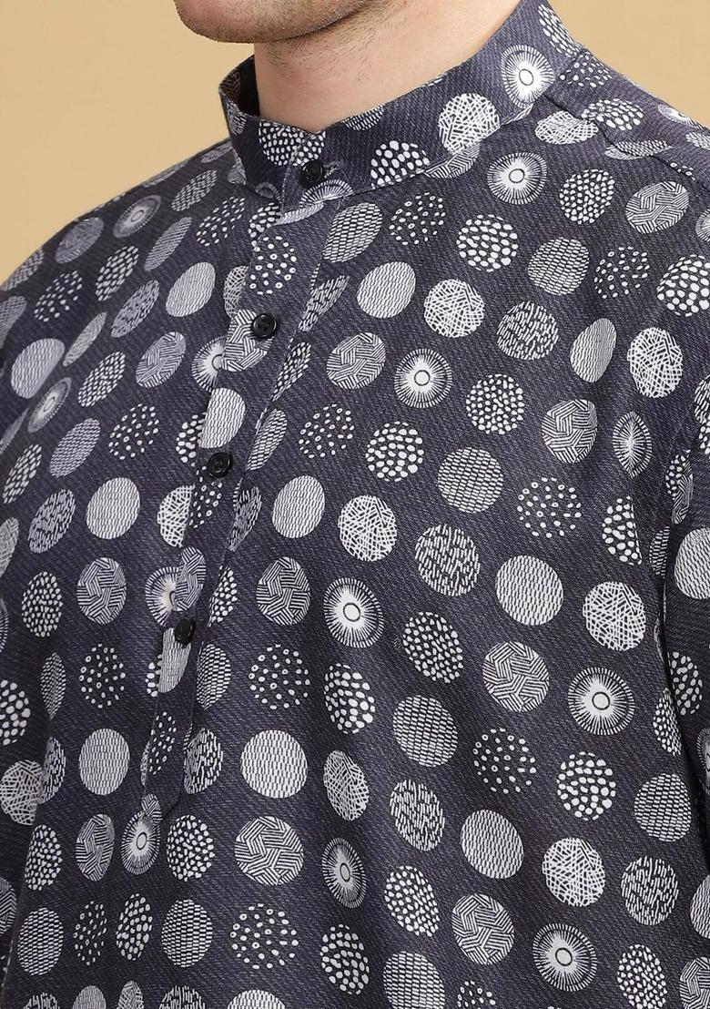 Blue Checked Cotton Kurta For Men - Indya