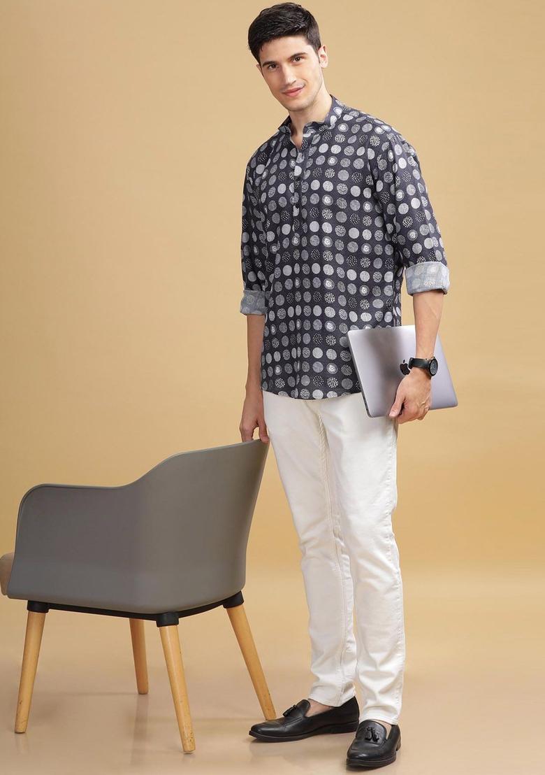 Blue Checked Cotton Kurta For Men - Indya