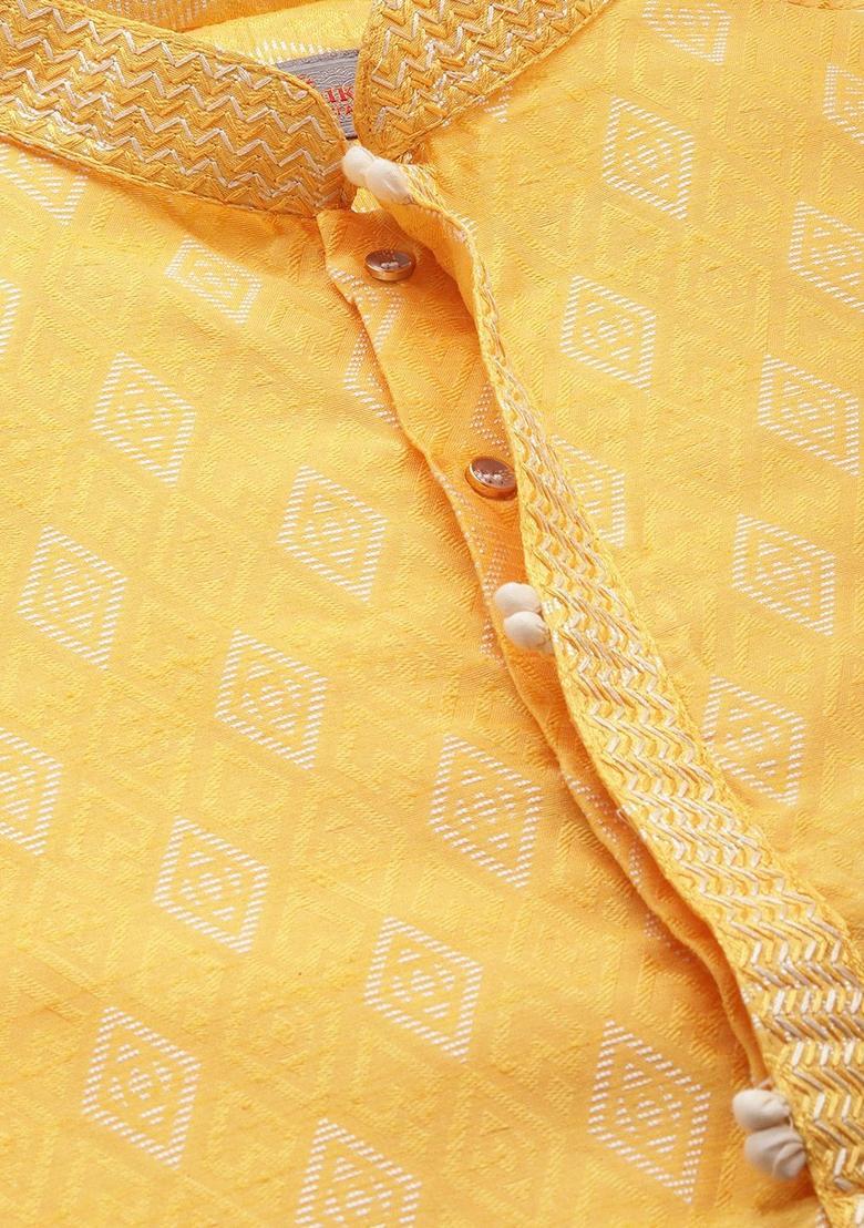 Yellow Printed Blended Kurta For Men - Indya