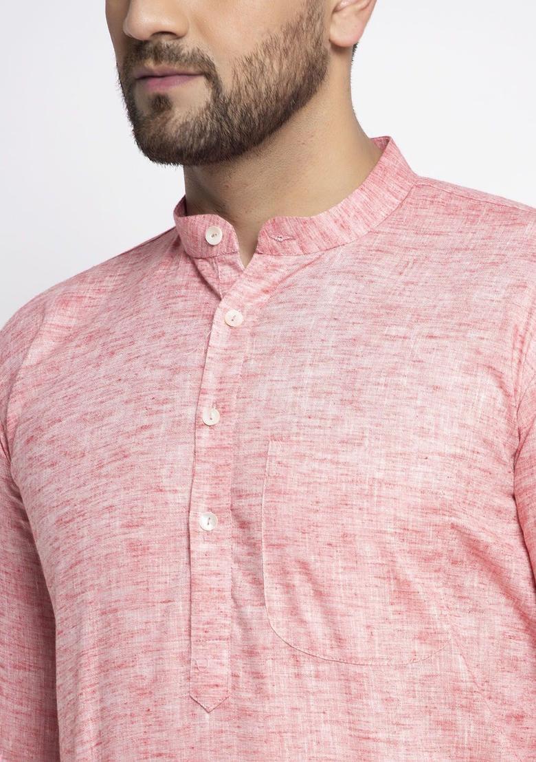 Red Solid Linen Kurta For Men - Indya