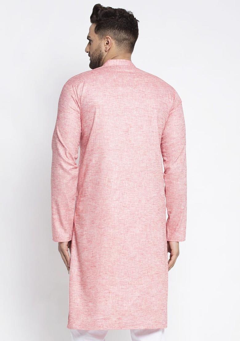 Red Solid Linen Kurta For Men - Indya