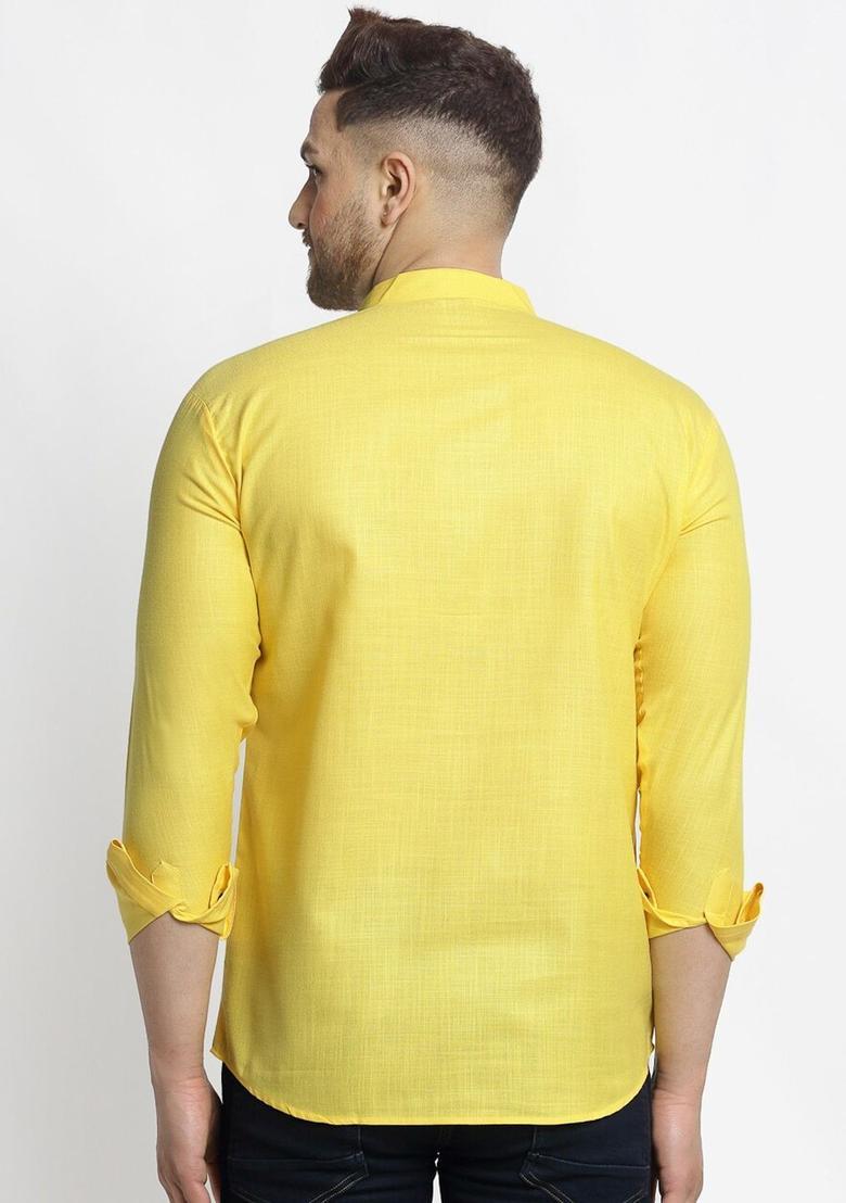 Yellow Solid Cotton Kurta For Men - Indya