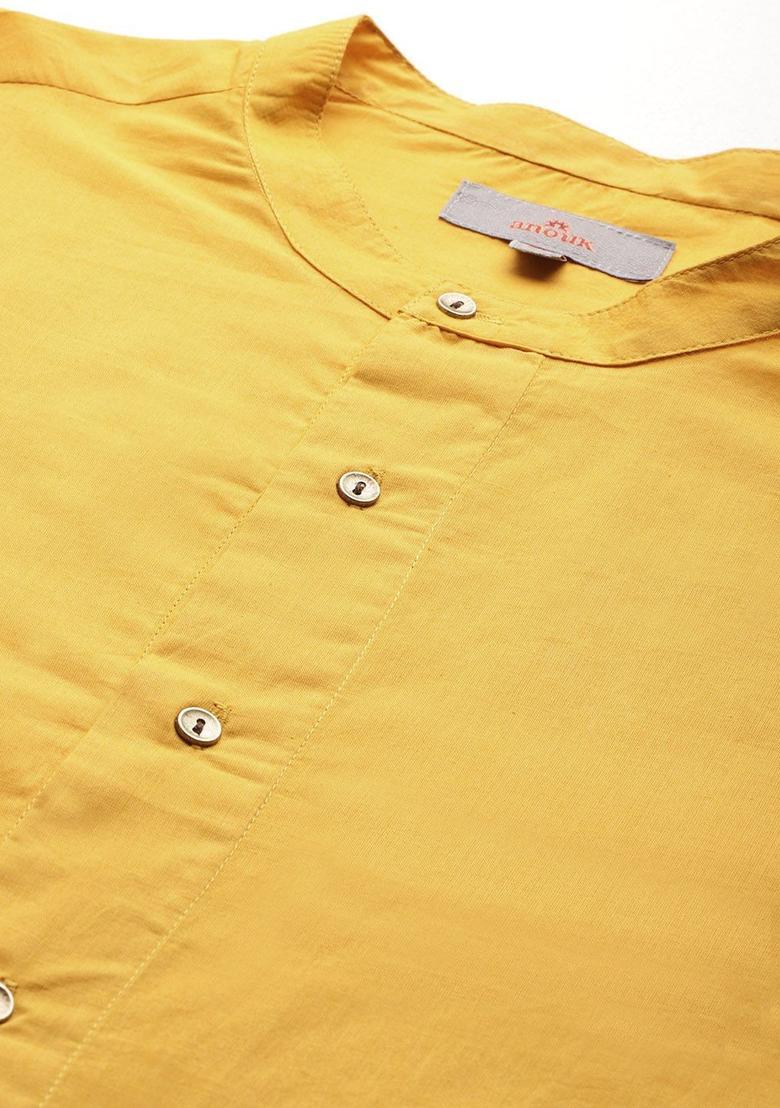 Yellow Solid Cotton Kurta For Men - Indya
