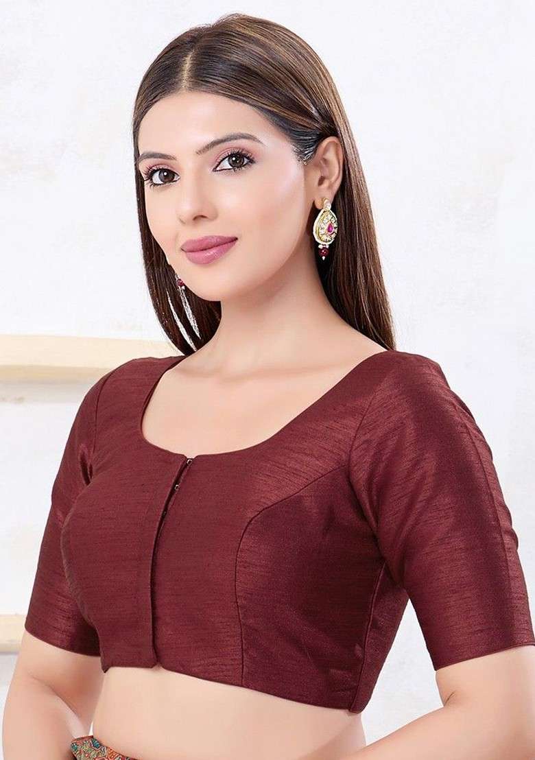 Silk Round Neck Padded Saree Blouse - Indya