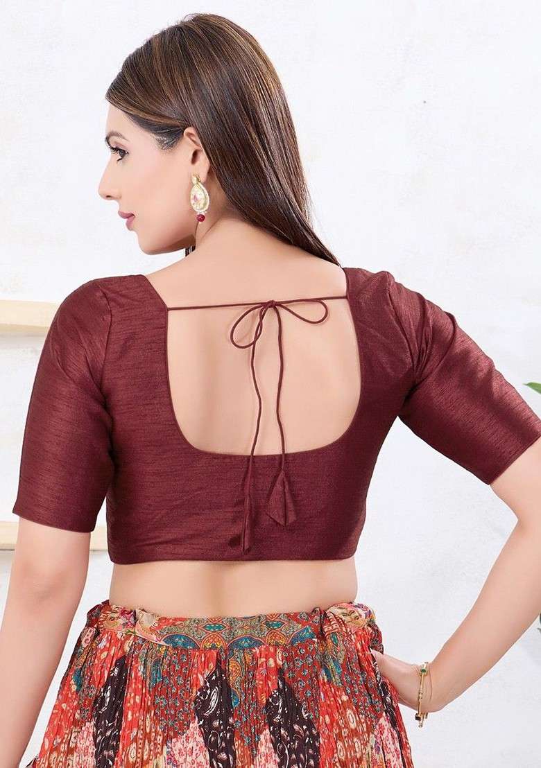 Silk Round Neck Padded Saree Blouse - Indya