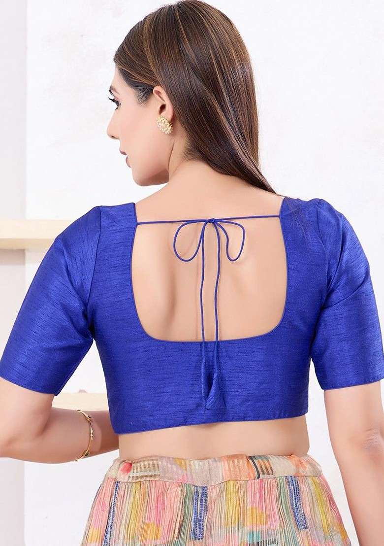 Silk Round Neck Padded Saree Blouse - Indya