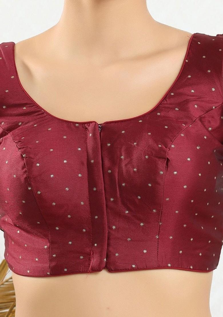 Woven Design Silk Round Neck Padded Saree Blouse