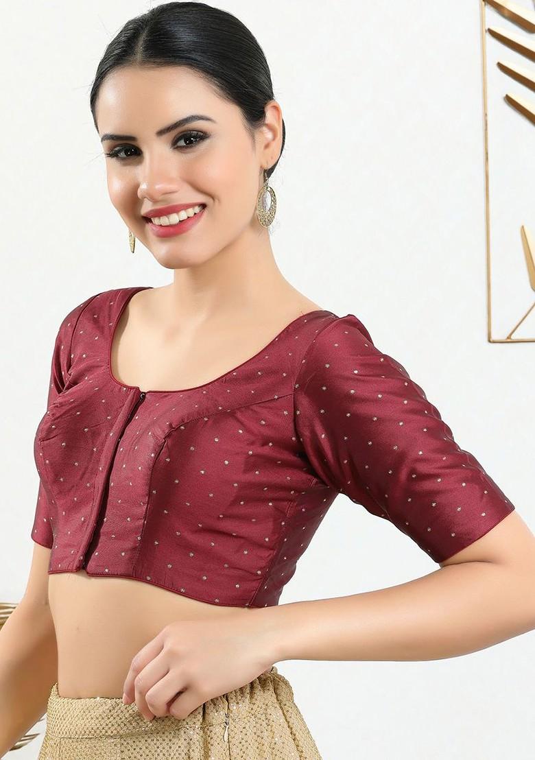 Woven Design Silk Round Neck Padded Saree Blouse