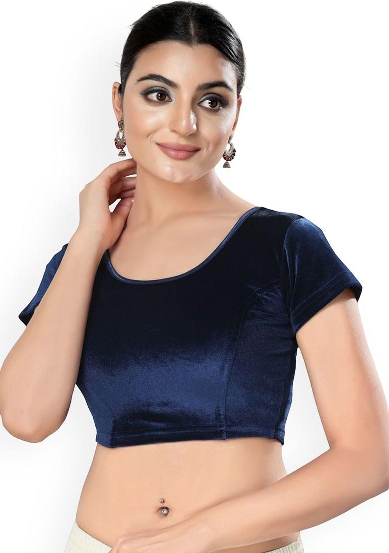 Velvet Round Neck Non Padded Stretchable Saree Blouse