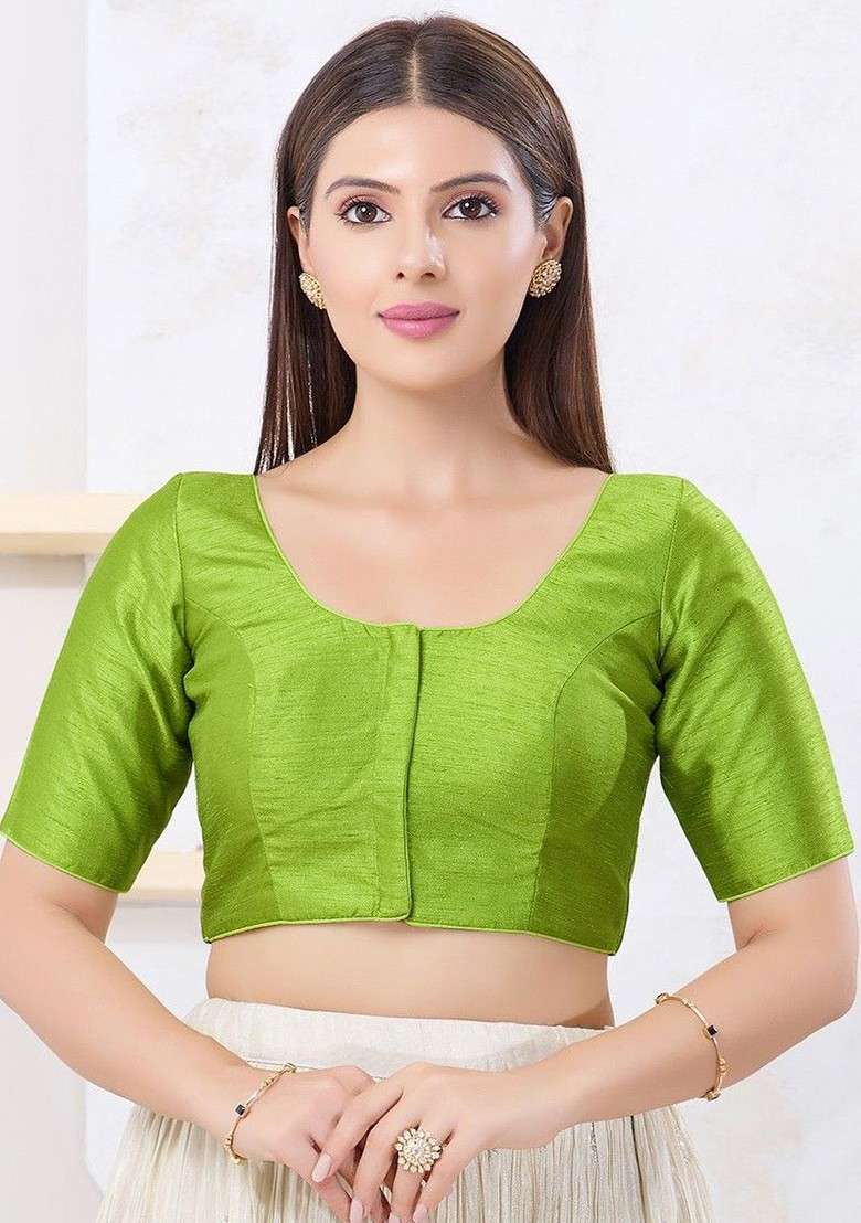 Silk Round Neck Padded Saree Blouse - Indya