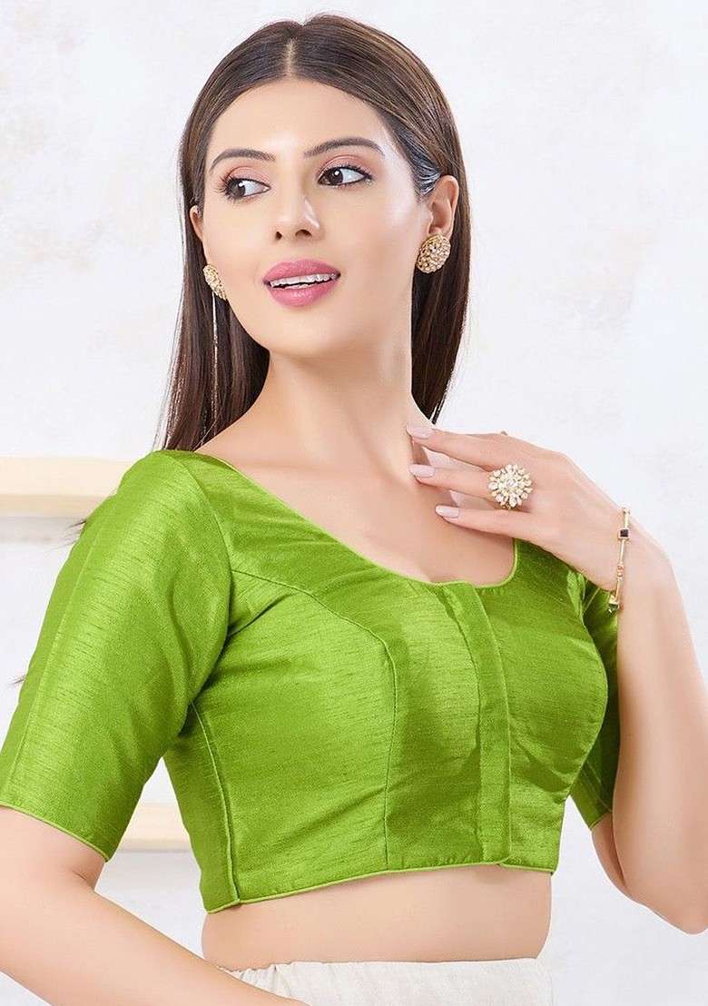 Silk Round Neck Padded Saree Blouse - Indya
