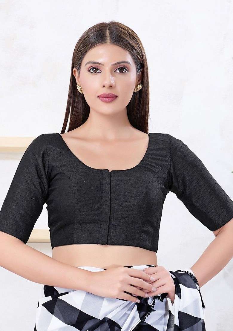Dupion Silk Round Neck Padded Saree Blouse - Indya
