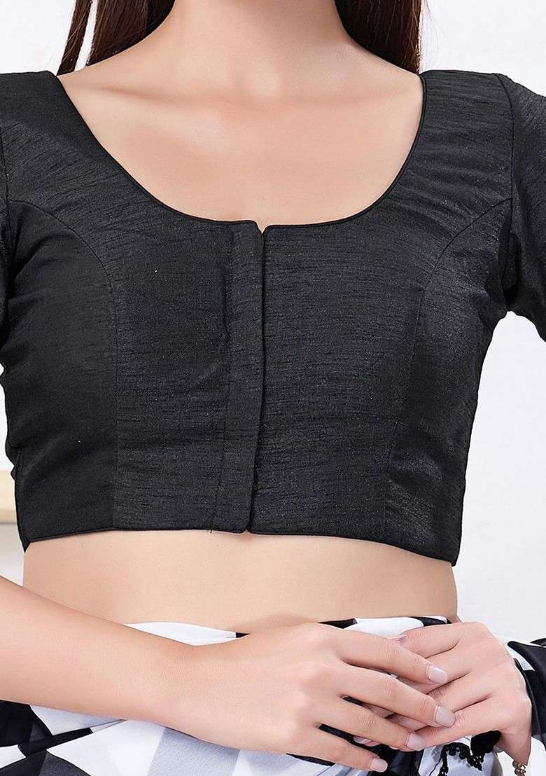Dupion Silk Round Neck Padded Saree Blouse - Indya
