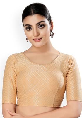 Printed Round Neck Non Padded Stretchable Saree Blouse