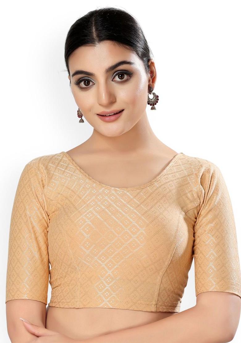 Printed Round Neck Non Padded Stretchable Saree Blouse