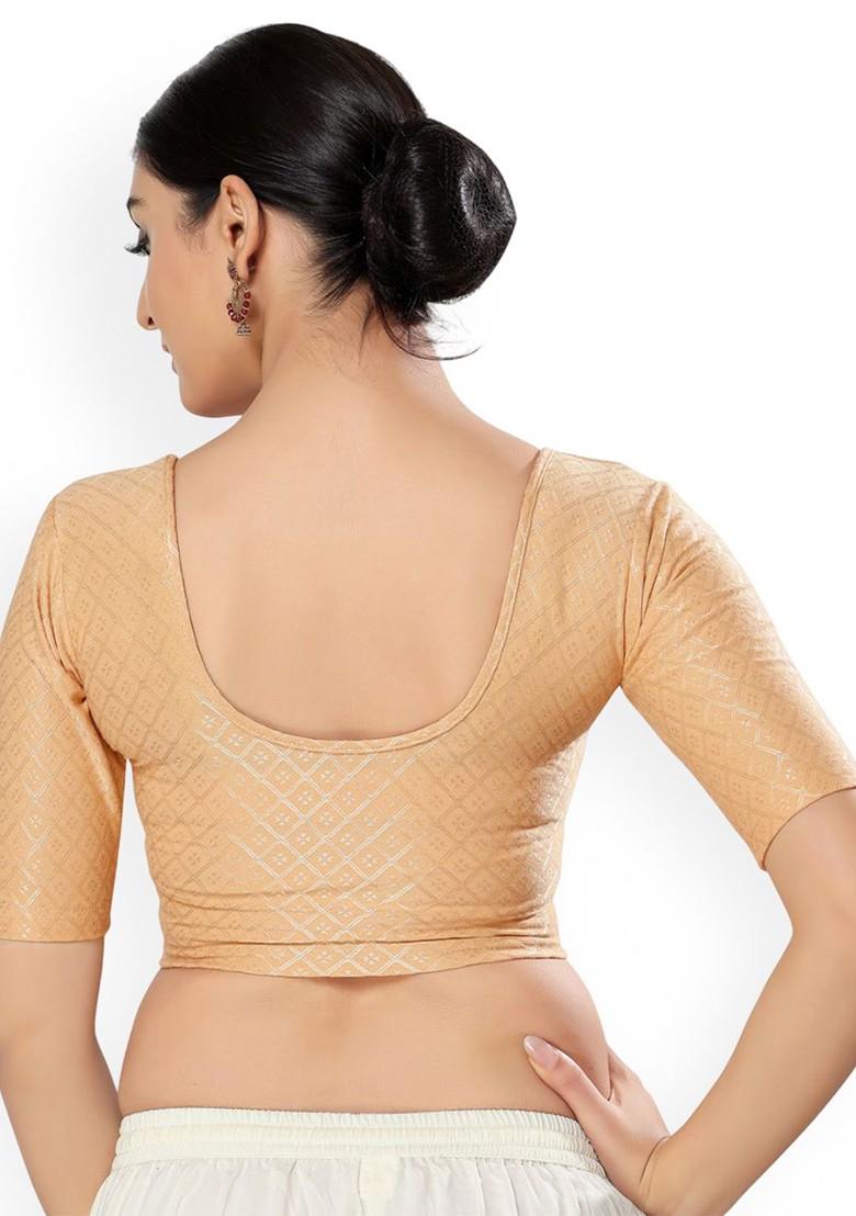 Printed Round Neck Non Padded Stretchable Saree Blouse