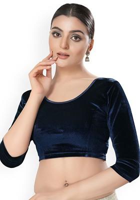 Velvet Round Neck Non Padded Saree Blouse