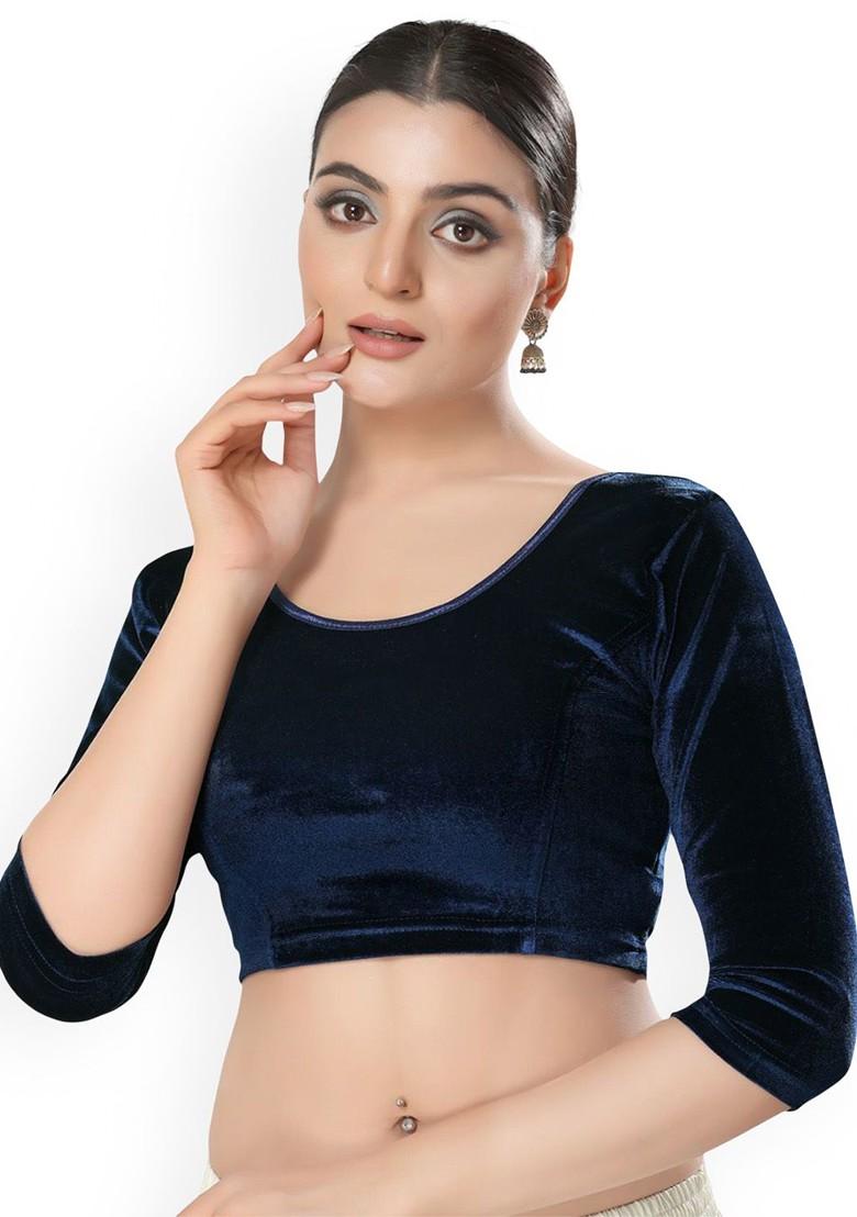Velvet Round Neck Non Padded Saree Blouse