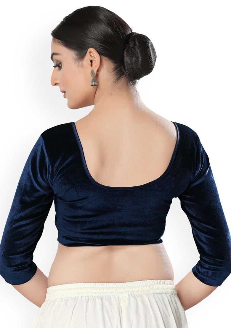 Velvet Round Neck Non Padded Saree Blouse