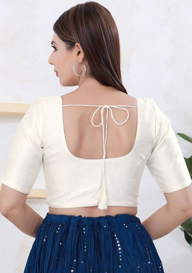 Silk Round Neck Padded Saree Blouse - Indya