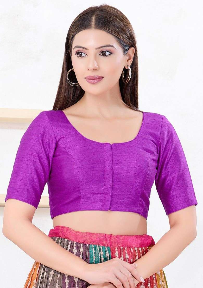 Silk Round Neck Padded Saree Blouse - Indya